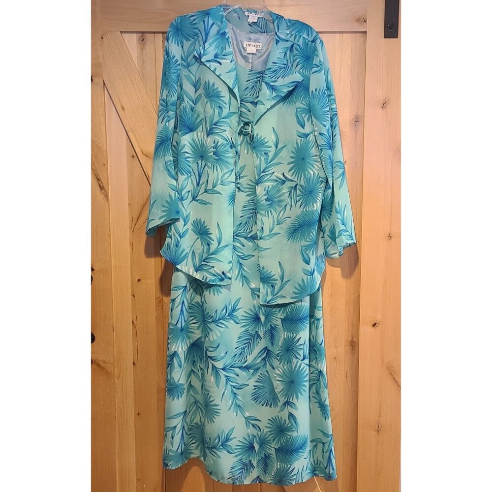 JW Treci 2 Piece Maxi Floral Dress Blazer Plus Size 18 Tie Front Tropical Beachy